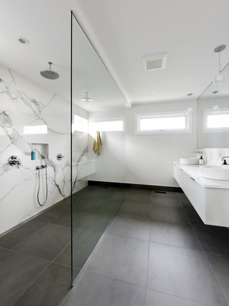 Bathroom With Grey Floor Tiles And White Walls Floor Roma